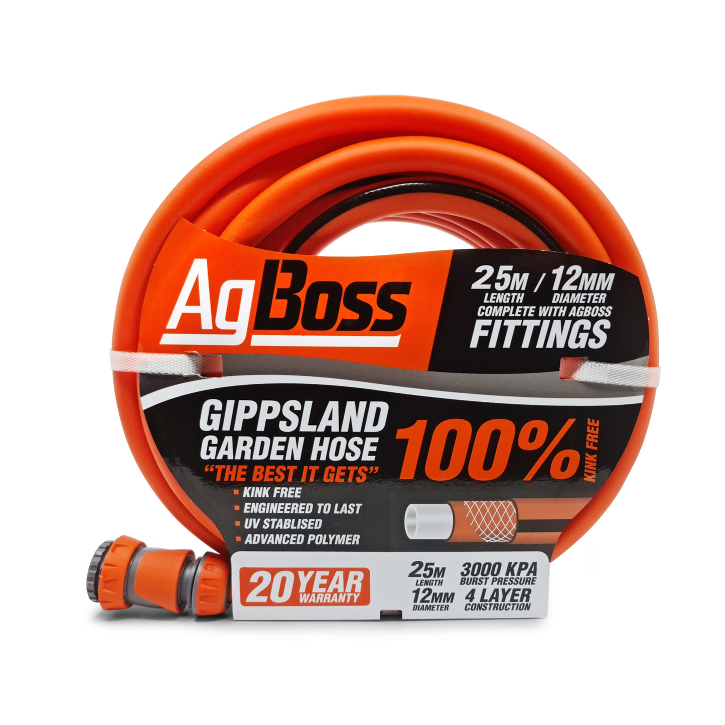 Gippsland Non Kink Hose 12mmx25m (Fitted)