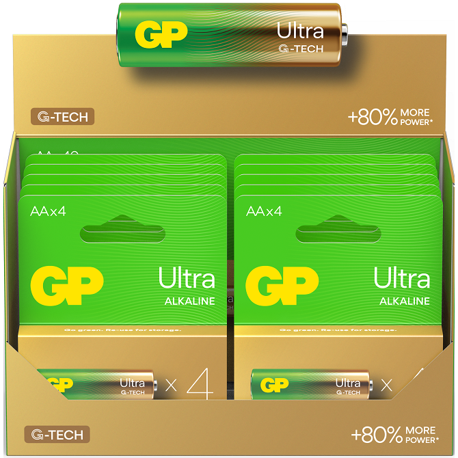 Battery 1.5V Ultra Alkaline AA GP Brand - Card of 4.