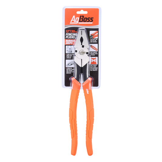 AgBoss Fencing Pliers 300mm/12" - Rubber Grips