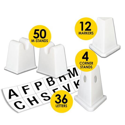 Arena Marker Complete Set 12 x Markers 4 x Corner 50 x M Stand and 36 Letters