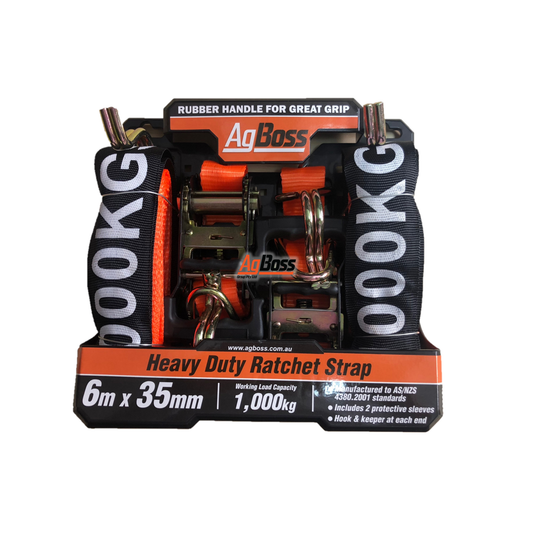Ratchet Tie Down Heavy Duty - 1000kg, (6mx35mm),  2 Pack