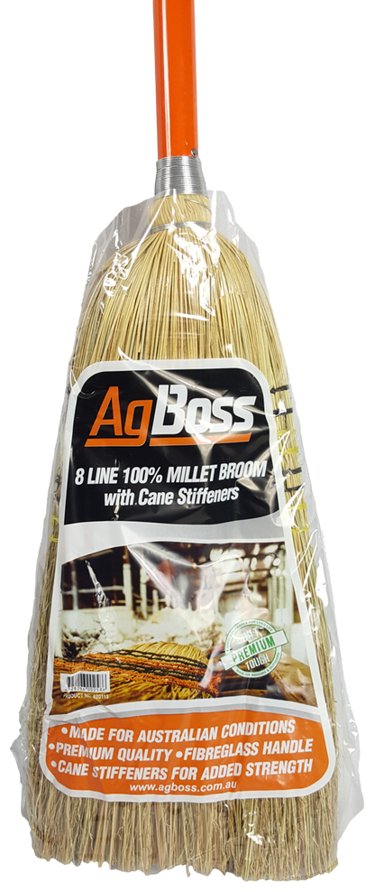 8 Tie Millet Broom with Cane Inserts